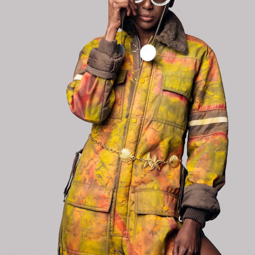 90s oversized mechanic suit SNOW SUIT unisex tie dye yellow adjustable snaps